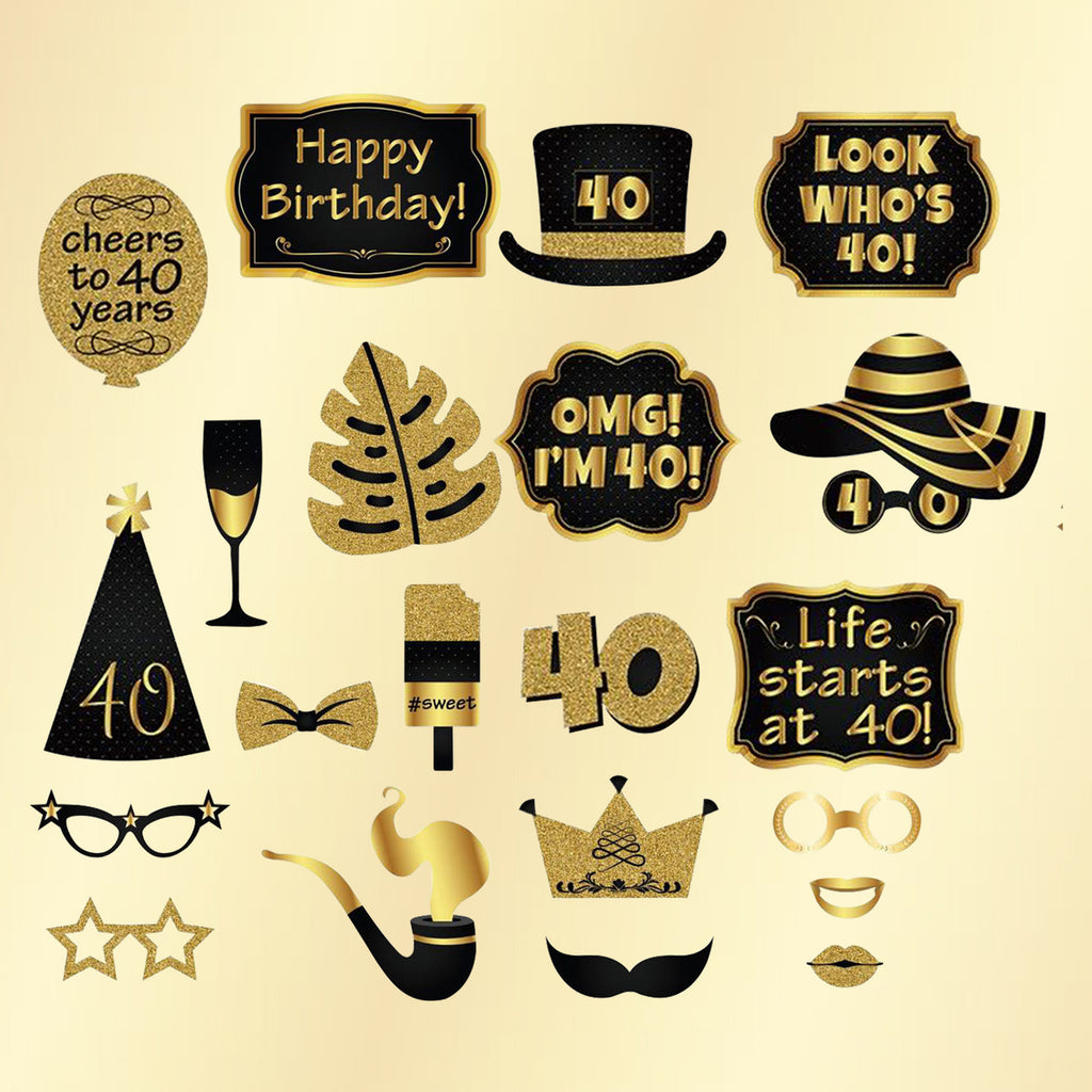 40th Birthday Photo Party Booth Props - 21Pcs