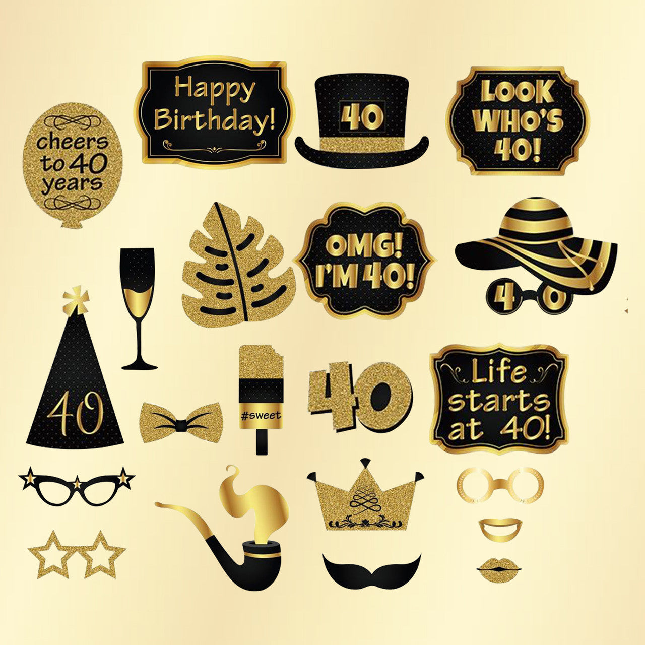 40th Birthday Photo Party Booth Props - 21Pcs
