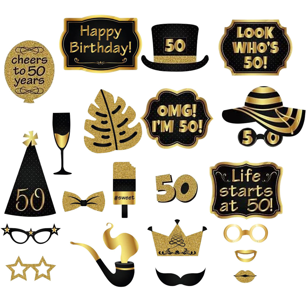 50th Birthday Photo Booth Props - 21pcs