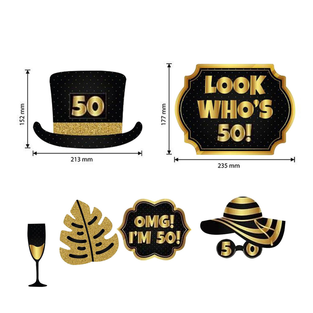 50th Birthday Photo Booth Props - 21pcs