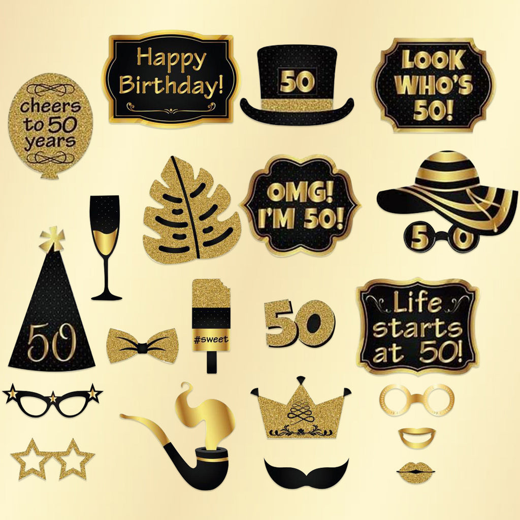 50th Birthday Photo Booth Props - 21pcs