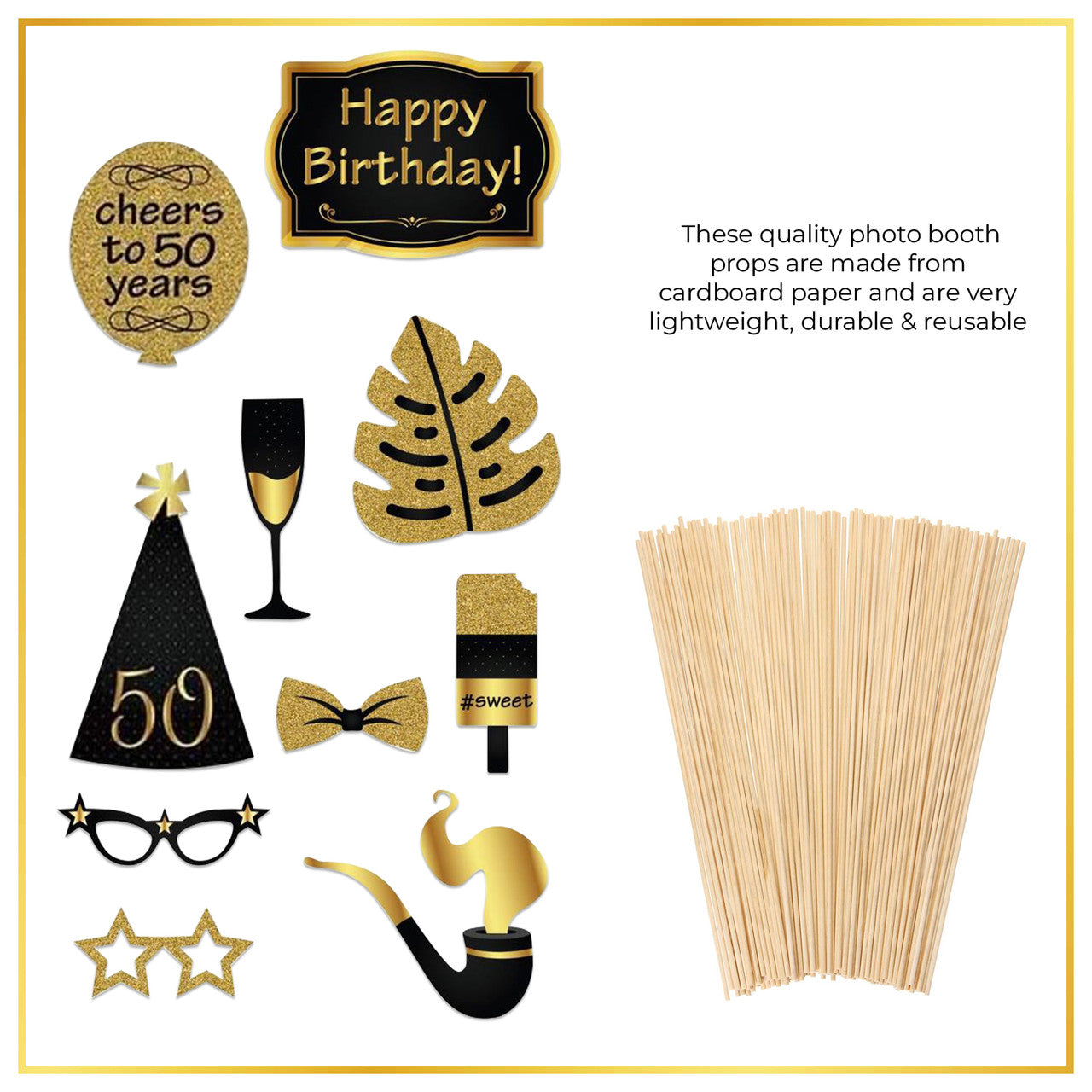50th Birthday Photo Booth Props - 21pcs