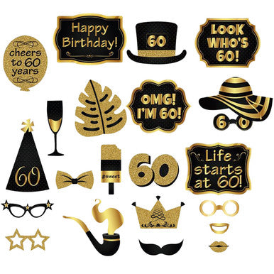 60th Birthday Photo Party Booth Props - 21pcs