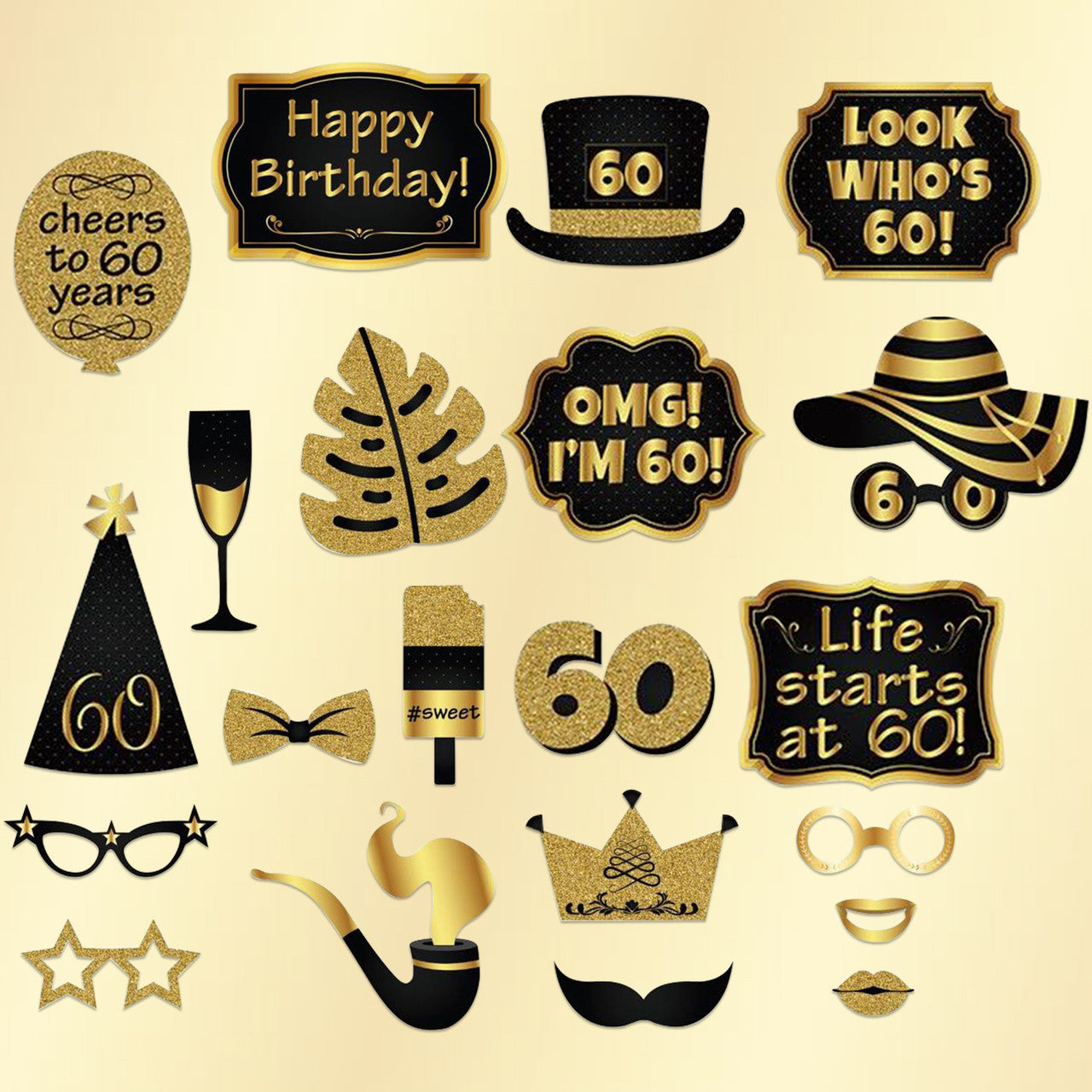 60th Birthday Photo Party Booth Props - 21pcs