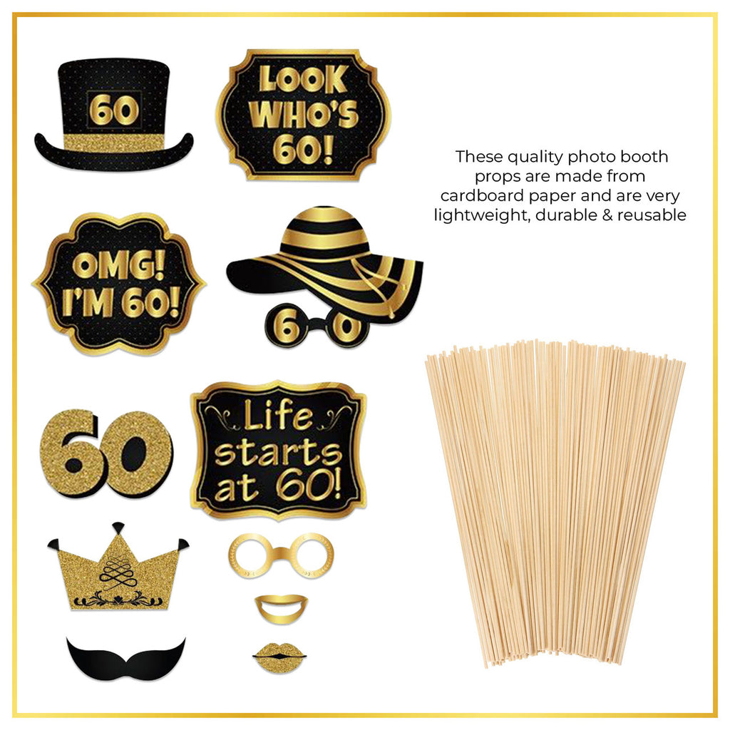 60th Birthday Photo Party Booth Props - 21pcs