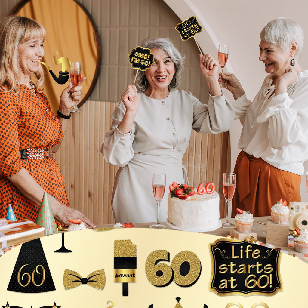 60th Birthday Photo Party Booth Props - 21pcs