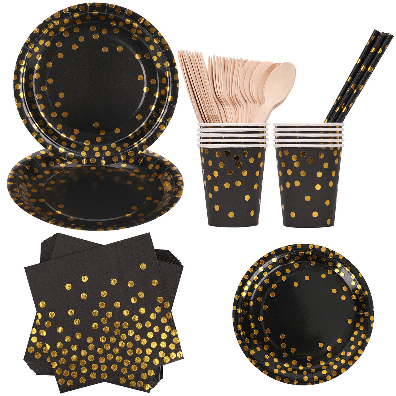 Disposable Dinnerware Party Tableware Set (80pcs) - Black