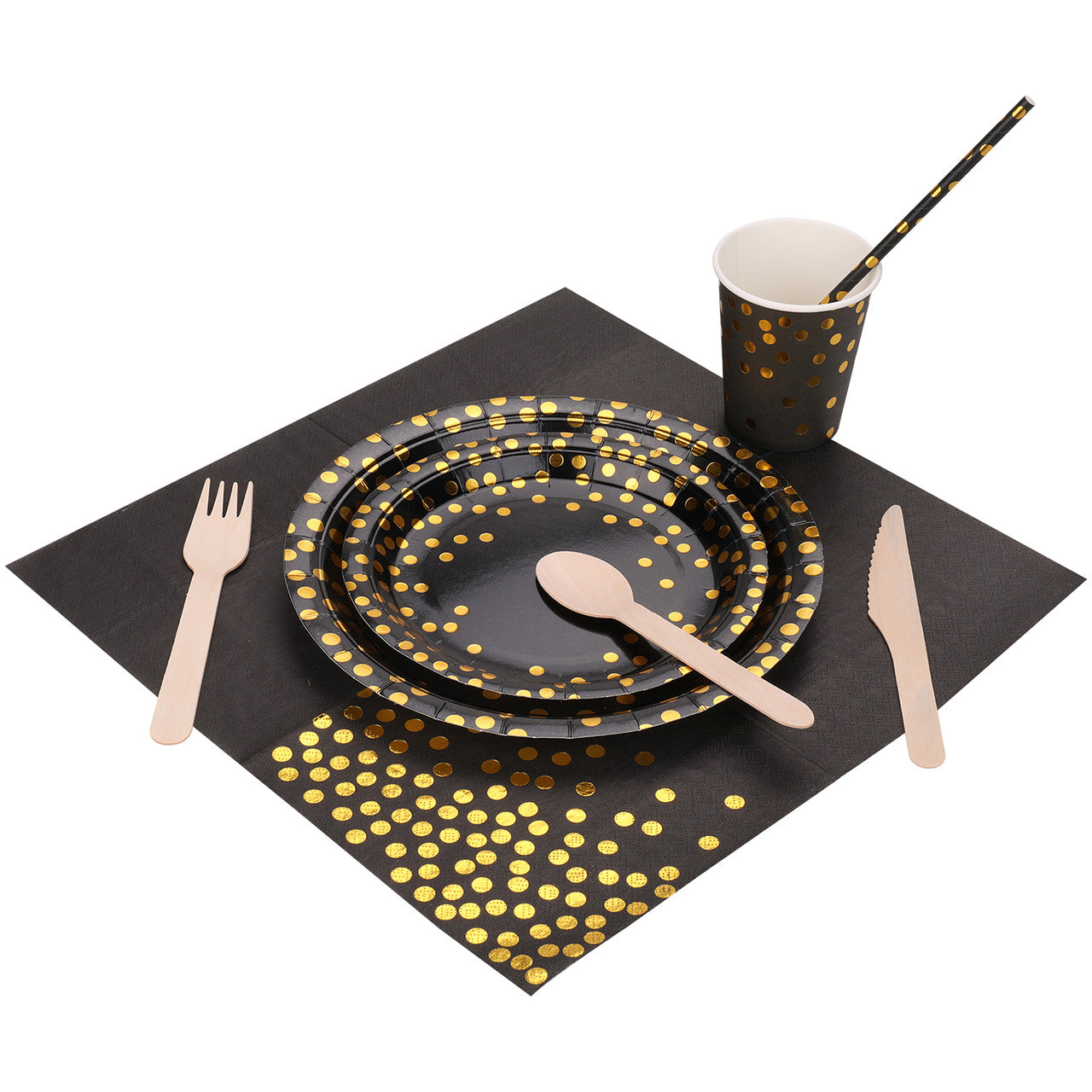 Disposable Dinnerware Party Tableware Set (80pcs) - Black