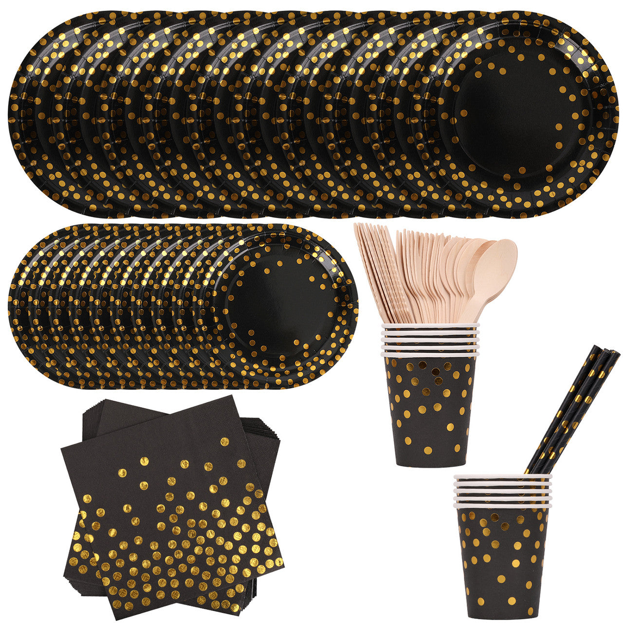 Disposable Dinnerware Party Tableware Set (80pcs) - Black