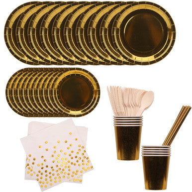 Disposable Dinnerware Party Tableware Set (80pcs) - Gold