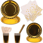 Disposable Dinnerware Party Tableware Set (80pcs) - Gold