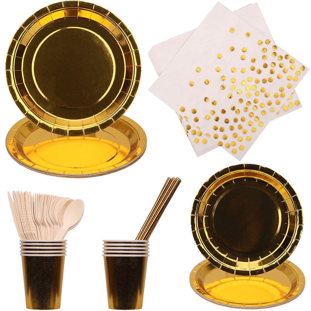 Disposable Dinnerware Party Tableware Set (80pcs) - Gold