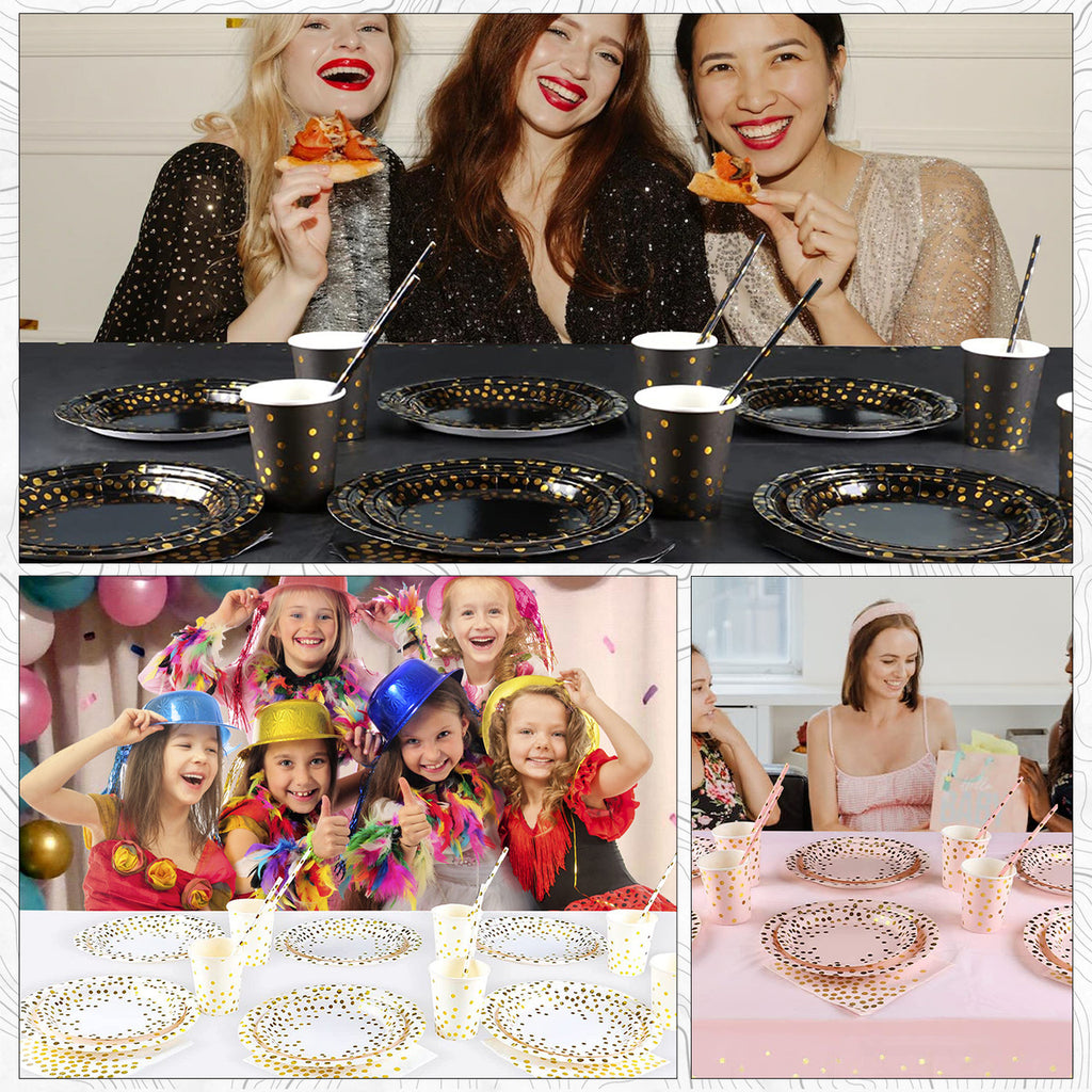 Disposable Dinnerware Party Tableware Set (80pcs) - Gold