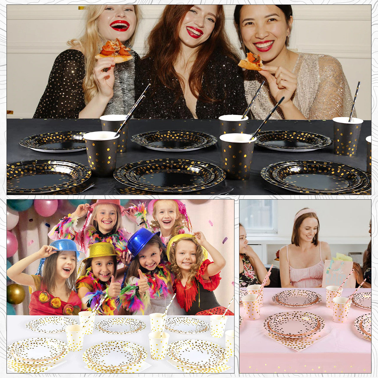 Disposable Dinnerware Party Tableware Set (80pcs) - Gold