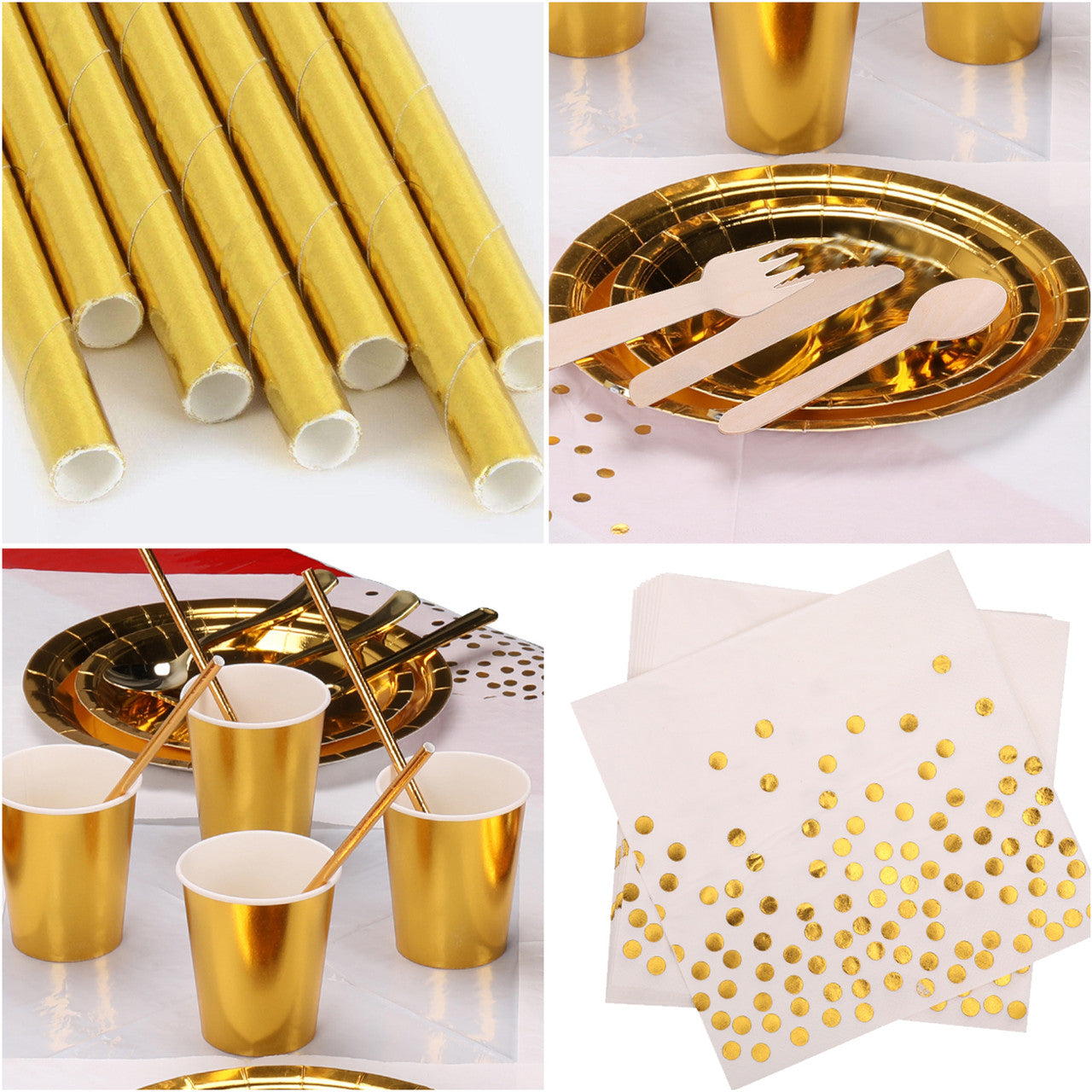 Disposable Dinnerware Party Tableware Set (80pcs) - Gold