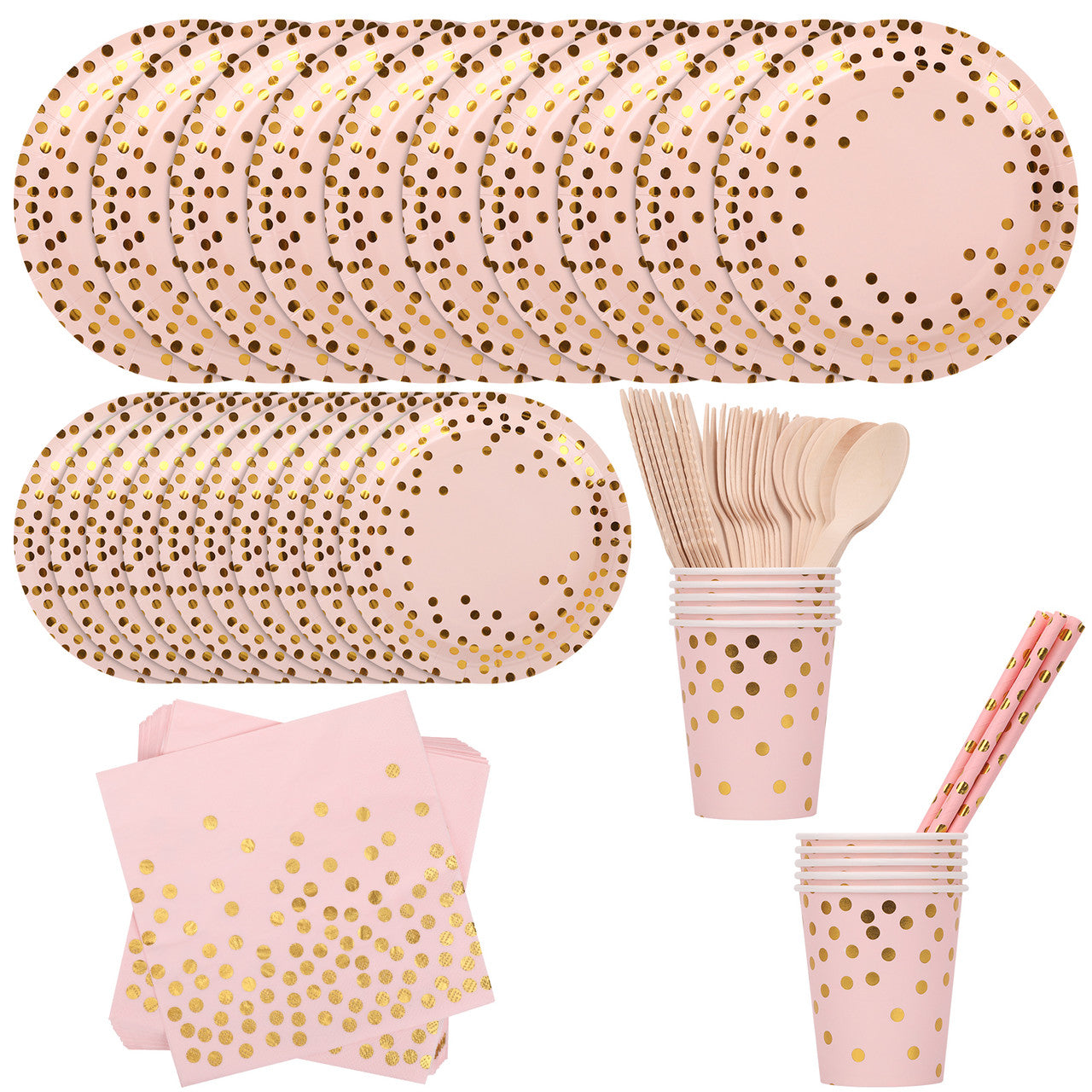 Disposable Dinnerware Party Tableware Set (80pcs) - Pink