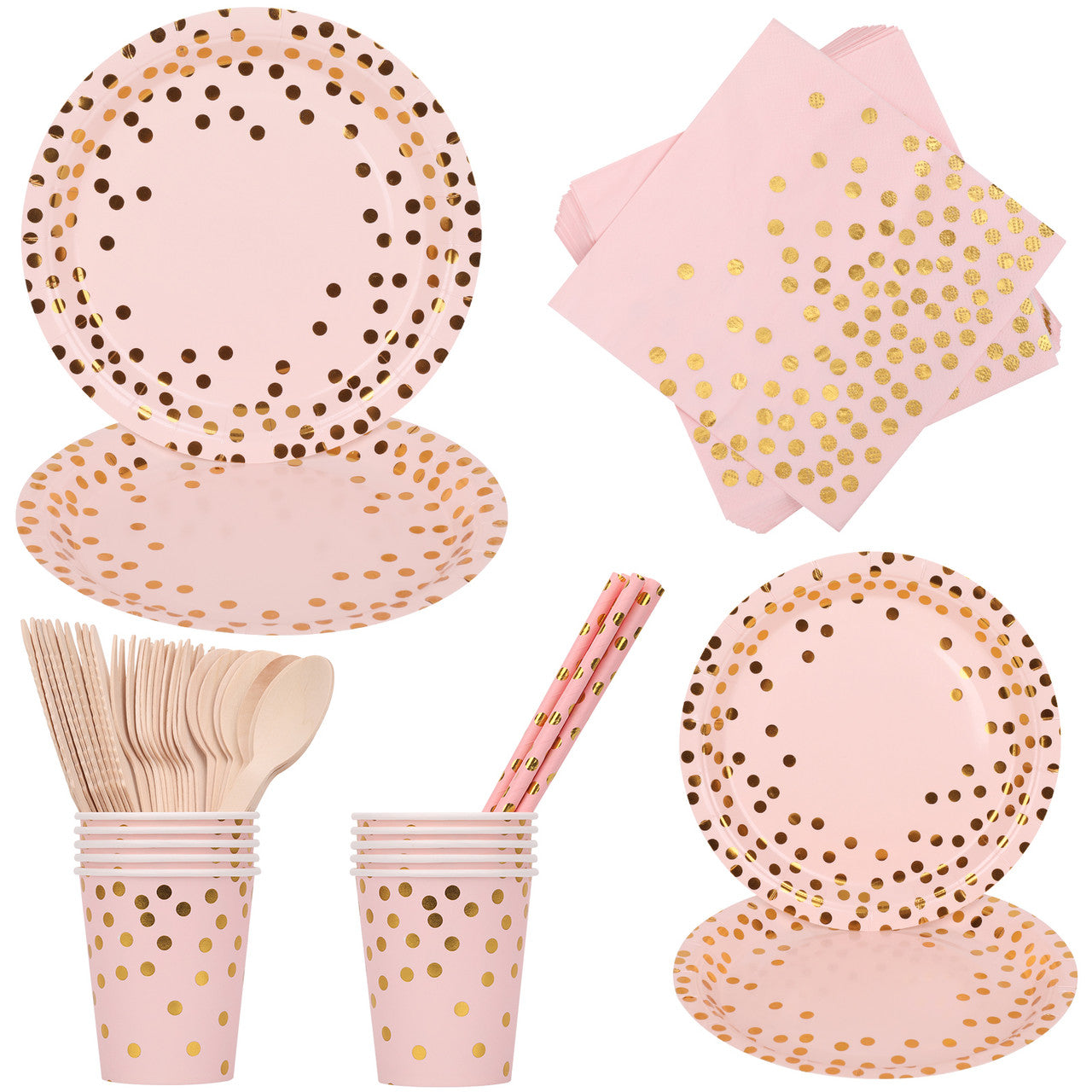 Disposable Dinnerware Party Tableware Set (80pcs) - Pink