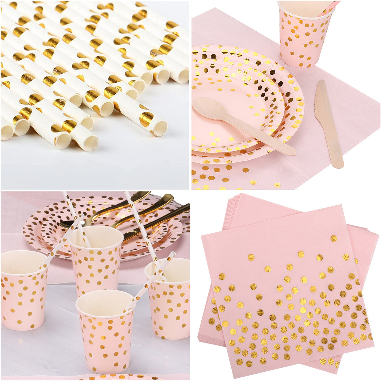 Disposable Dinnerware Party Tableware Set (80pcs) - Pink
