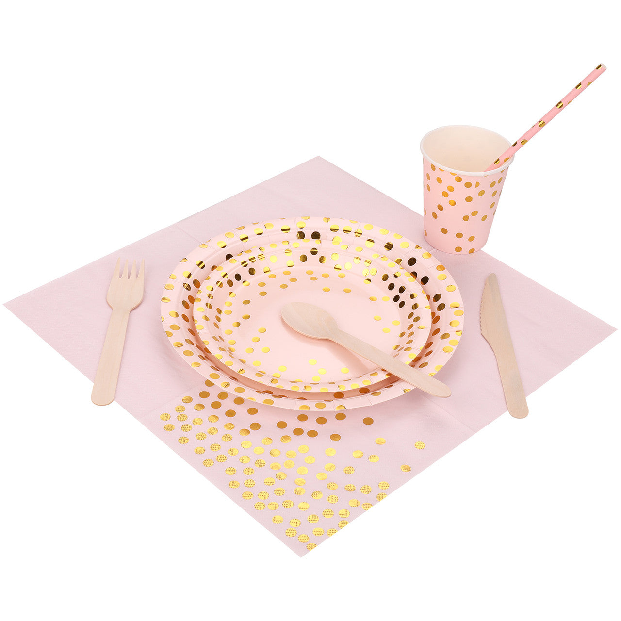 Disposable Dinnerware Party Tableware Set (80pcs) - Pink