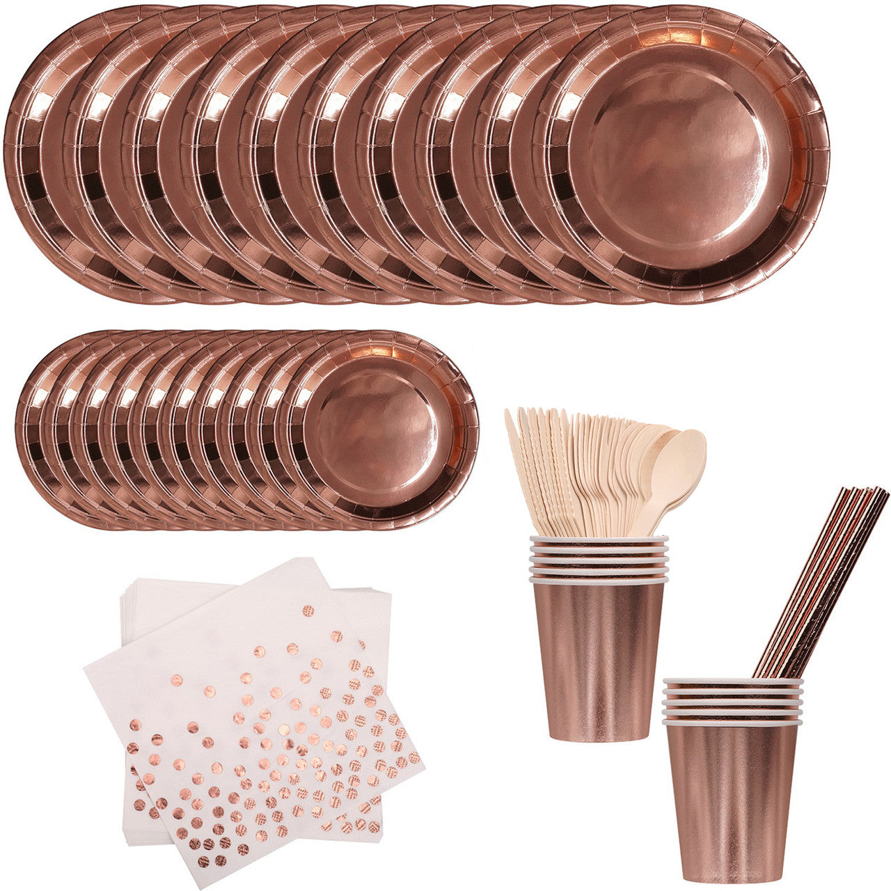 Disposable Dinnerware Party Tableware Set (80pcs) - Rose Gold