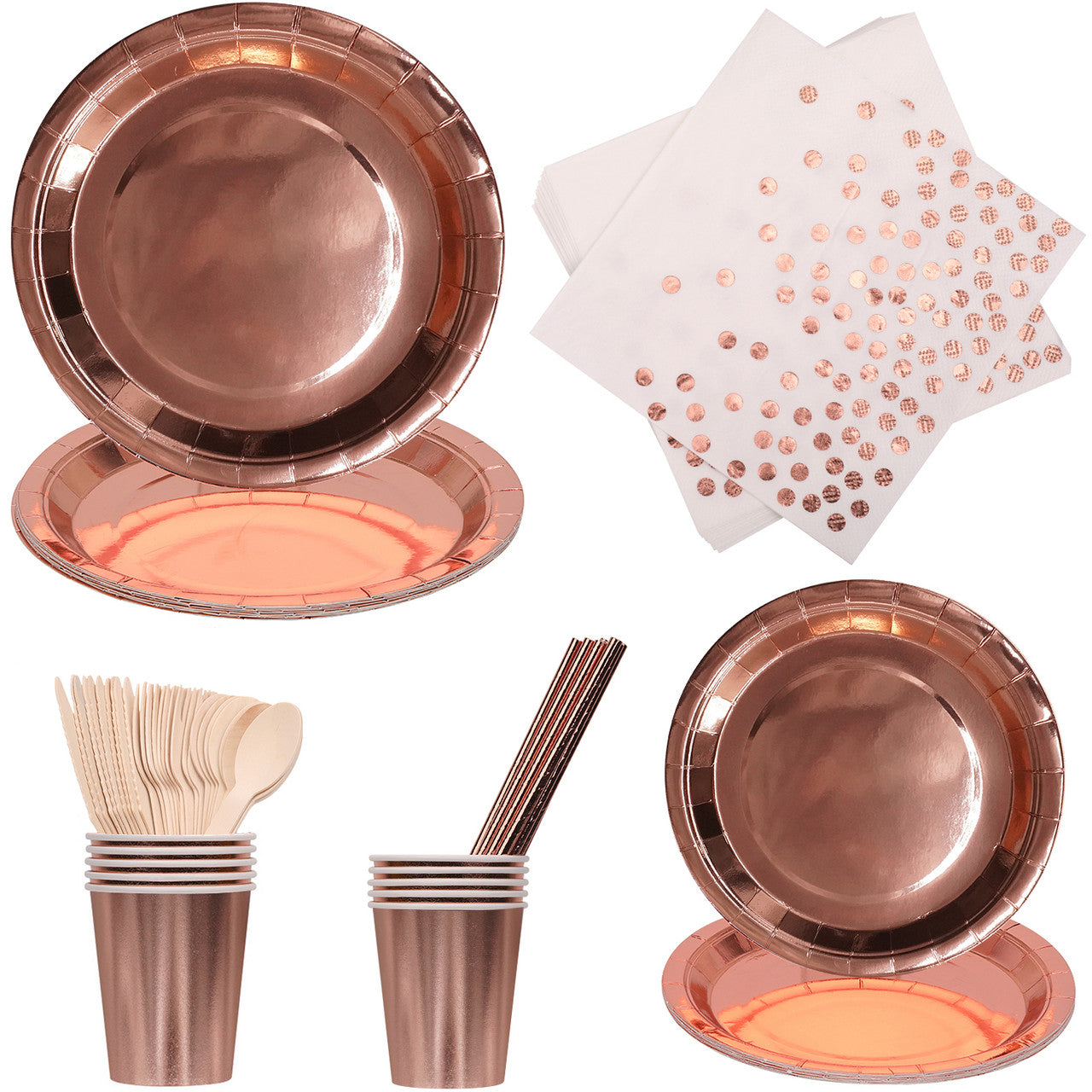 Disposable Dinnerware Party Tableware Set (80pcs) - Rose Gold