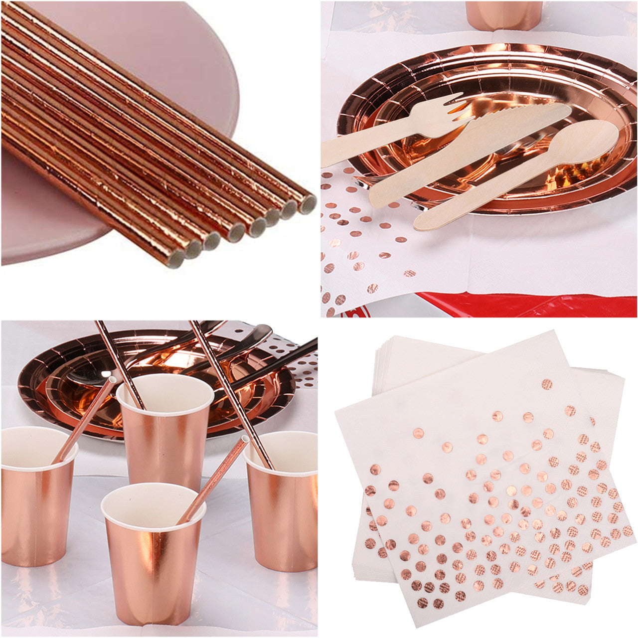 Disposable Dinnerware Party Tableware Set (80pcs) - Rose Gold