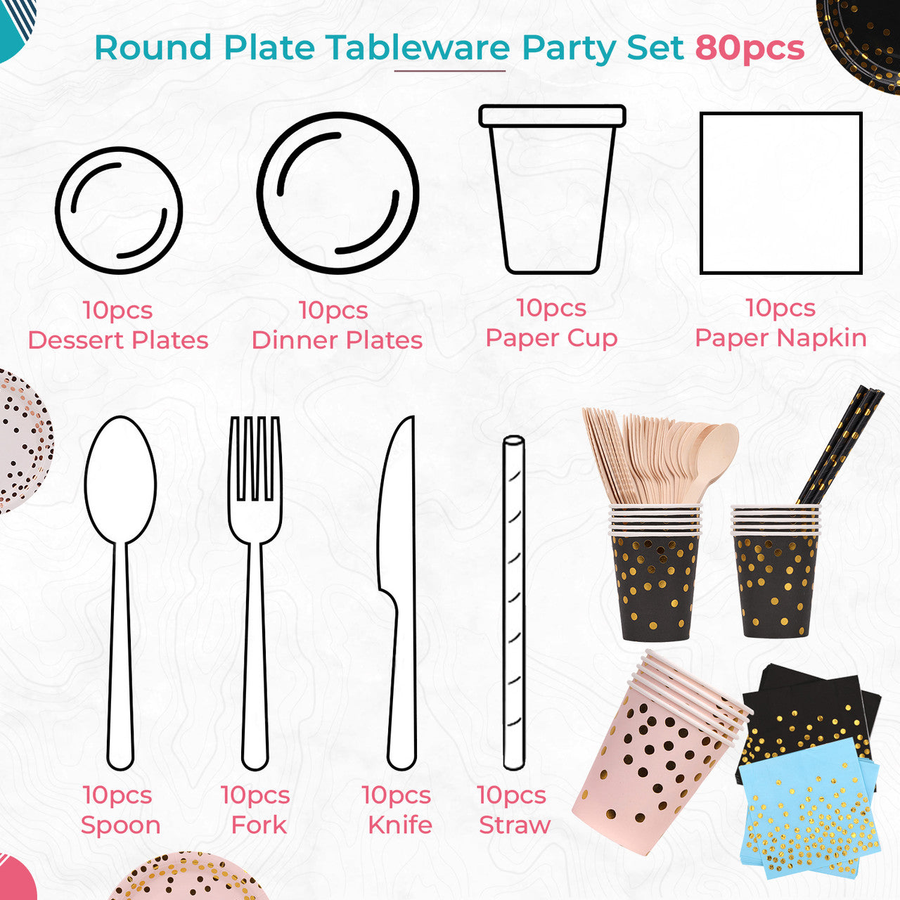 Disposable Dinnerware Party Tableware Set (80pcs) - Baby Blue