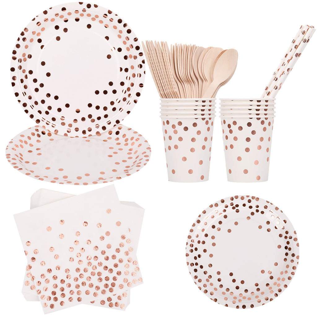 Disposable Dinnerware Party Tableware Set (80pcs) -  White & Rose Gold