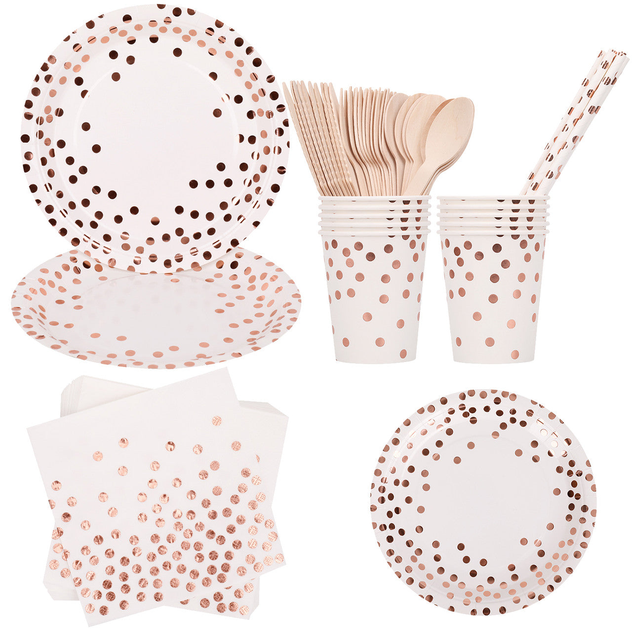 Disposable Dinnerware Party Tableware Set (80pcs) -  White & Rose Gold