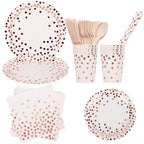 Disposable Dinnerware Party Tableware Set (80pcs) -  White & Rose Gold