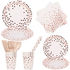Disposable Dinnerware Party Tableware Set (80pcs) -  White & Rose Gold
