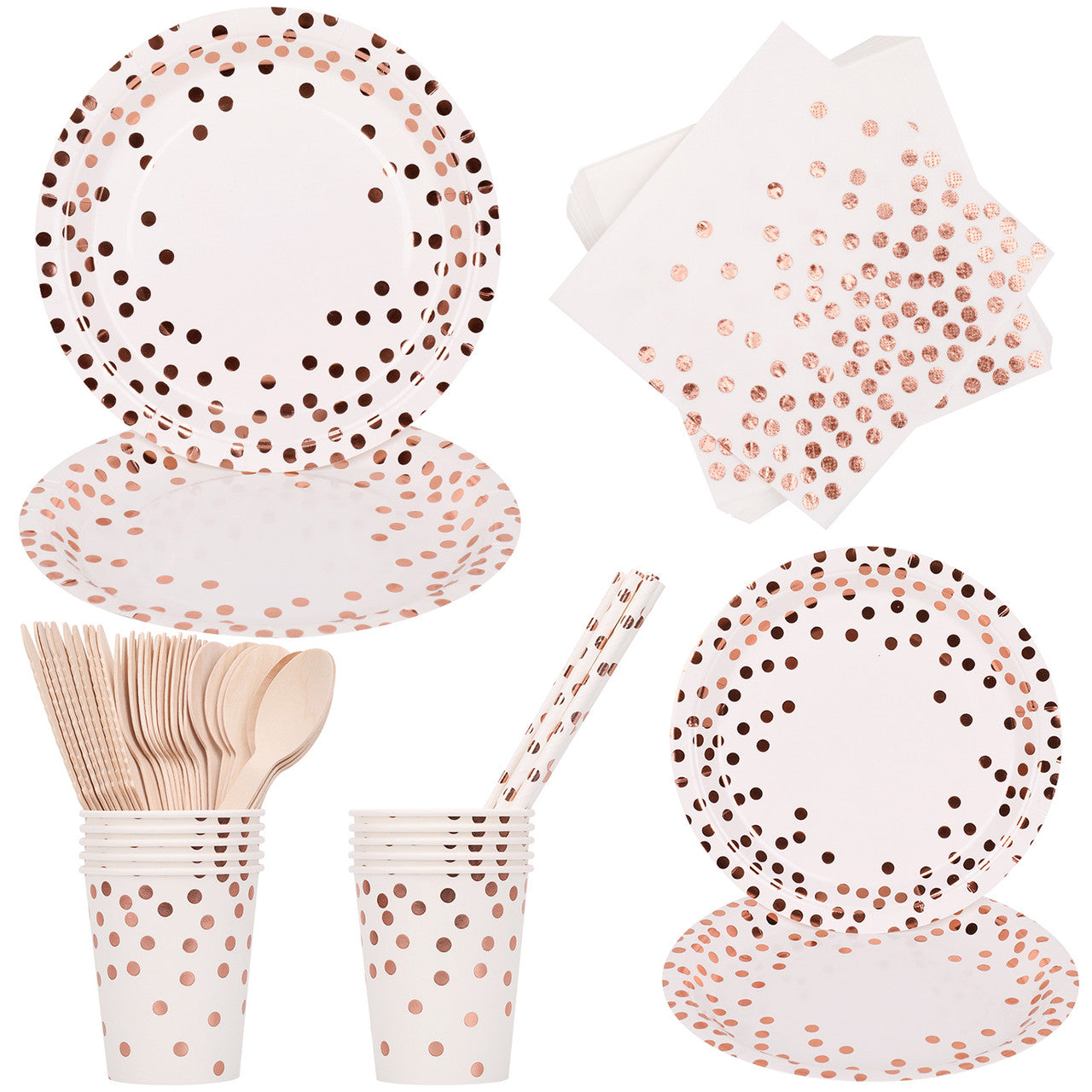 Disposable Dinnerware Party Tableware Set (80pcs) -  White & Rose Gold