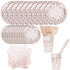 Disposable Dinnerware Party Tableware Set (80pcs) -  White & Rose Gold