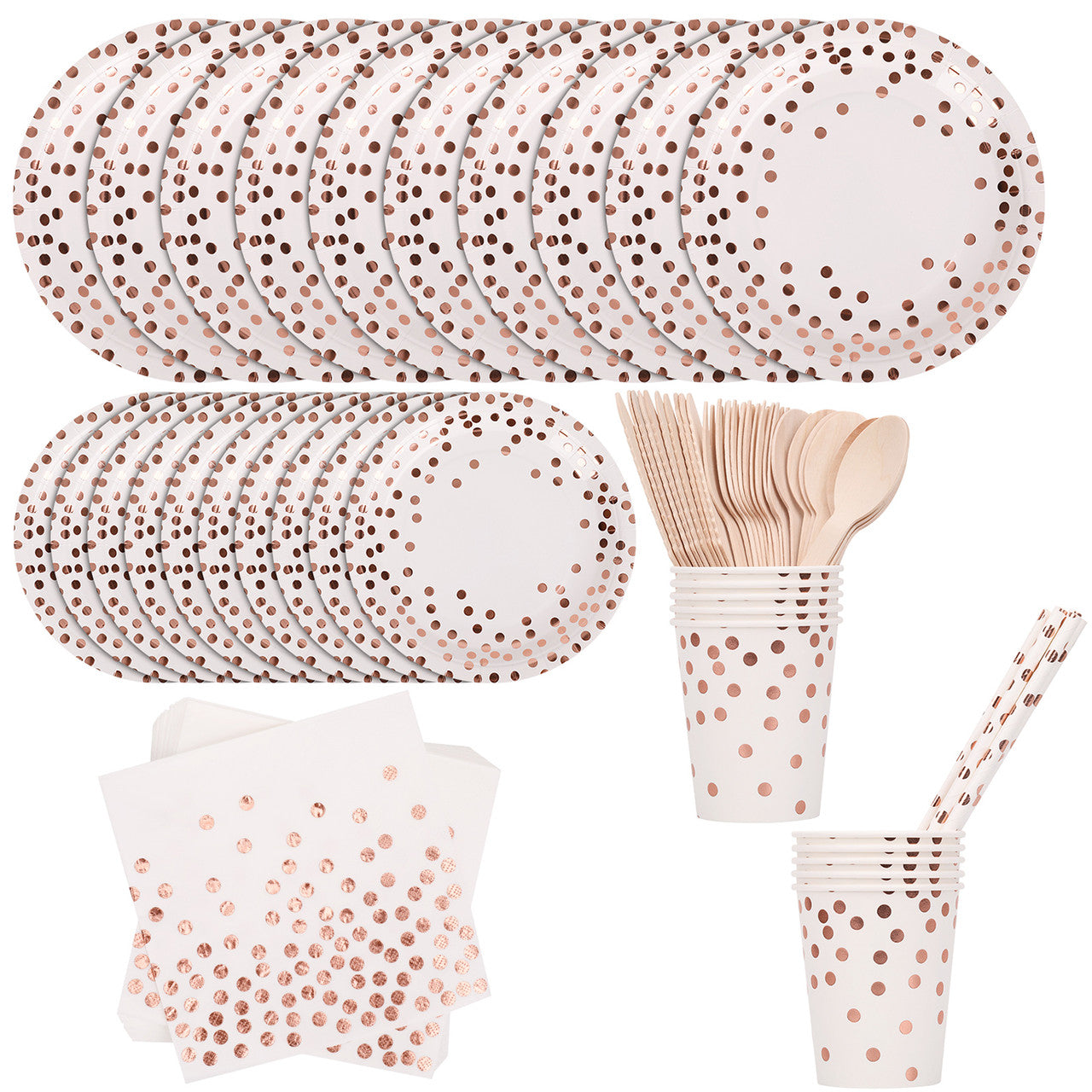 Disposable Dinnerware Party Tableware Set (80pcs) -  White & Rose Gold
