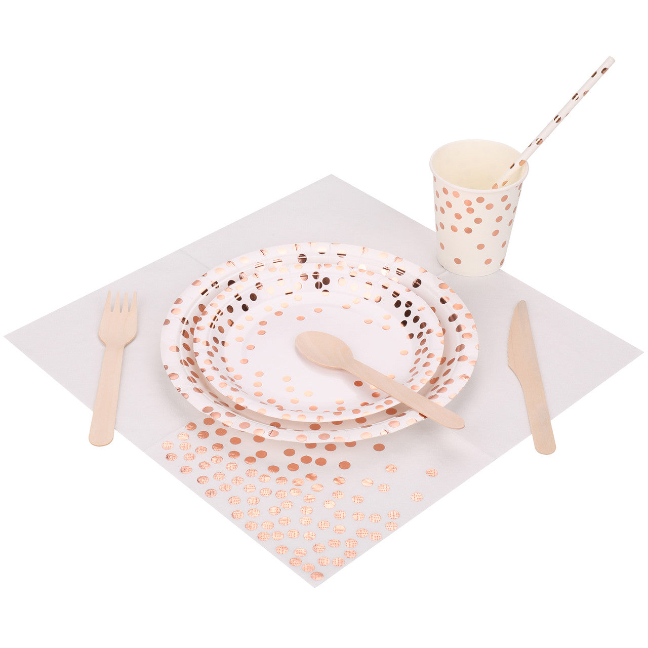 Disposable Dinnerware Party Tableware Set (80pcs) -  White & Rose Gold
