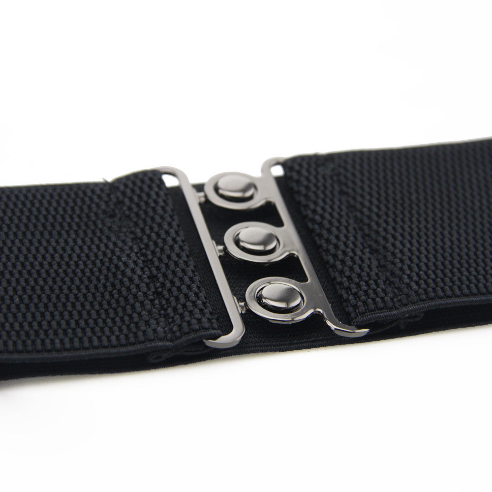 Elasticated Hooks Belt (Silver Buckle) - Black