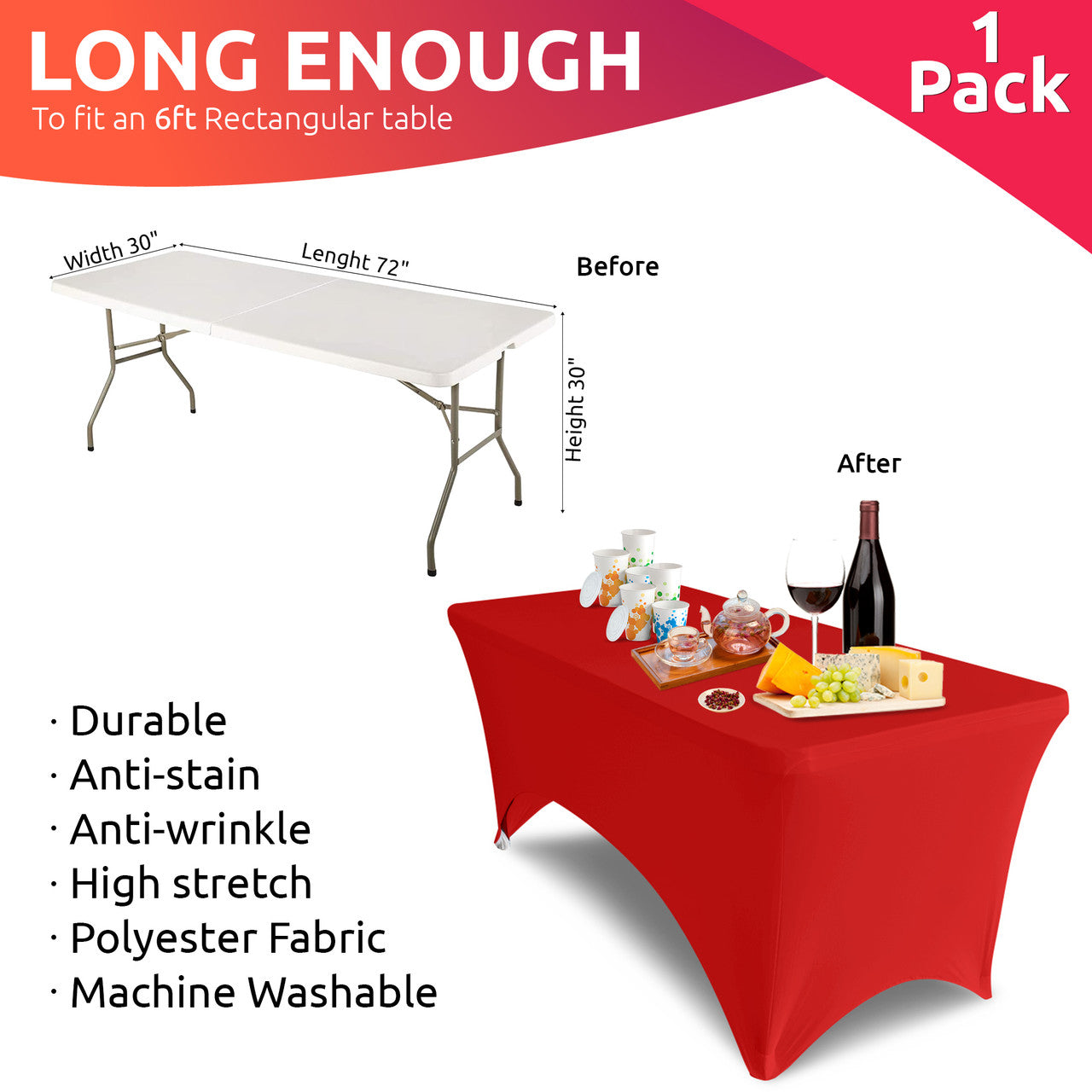 Rectangular Spandex Tablecloth - Red