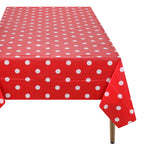 Rectangular Plastic Disposable Tablecloth - Red - White Polka Dot Print