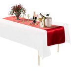 Plastic Tablecloth and Satin Table Runner Set - White & Red