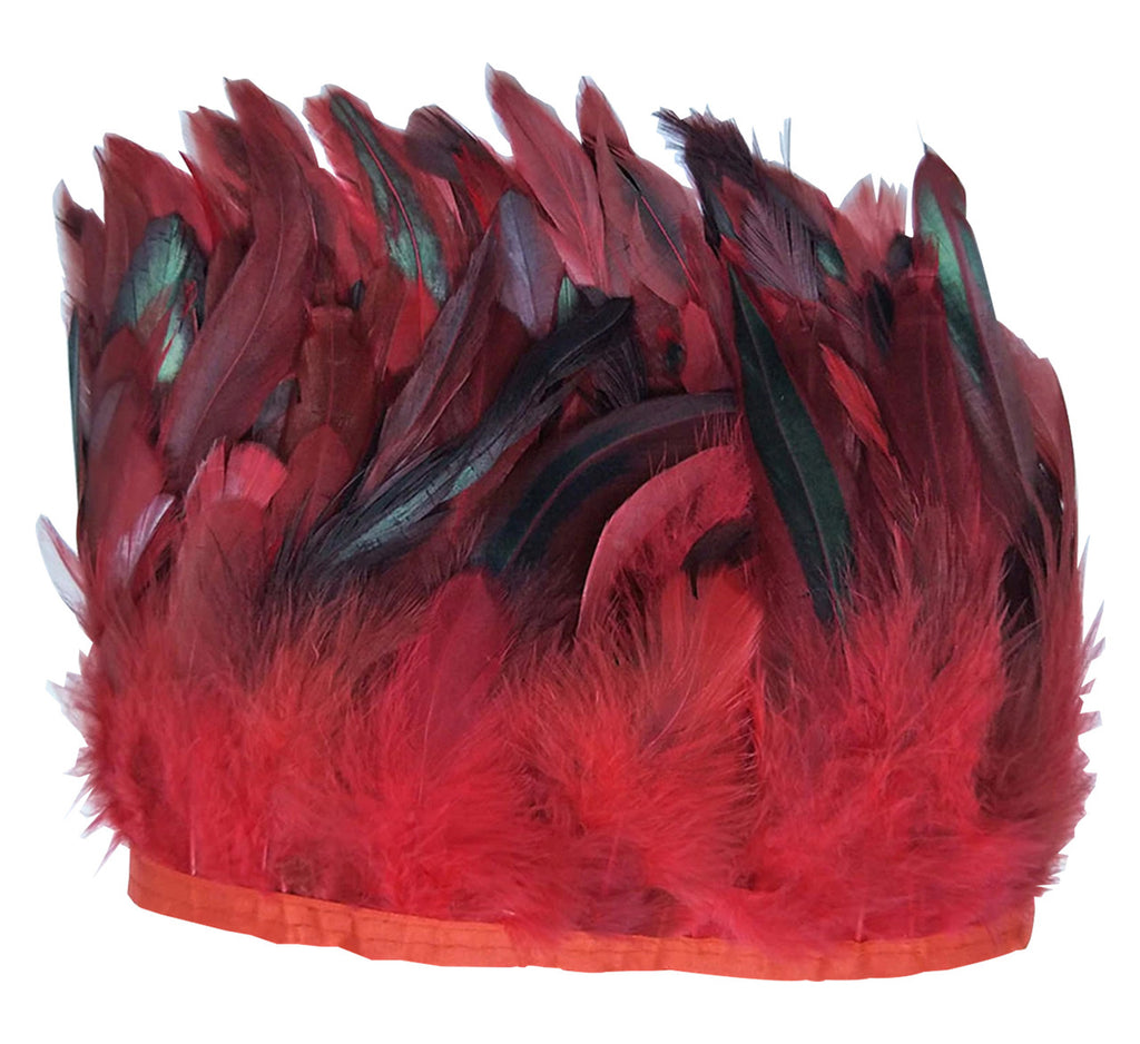 Rooster Feather Fringe for Costume - Mixed Red