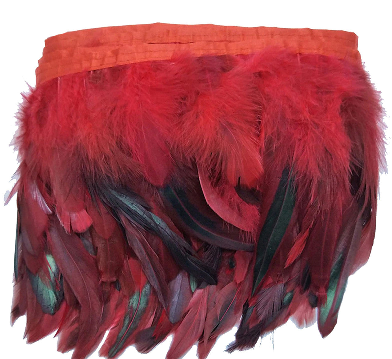 Rooster Feather Fringe for Costume - Mixed Red