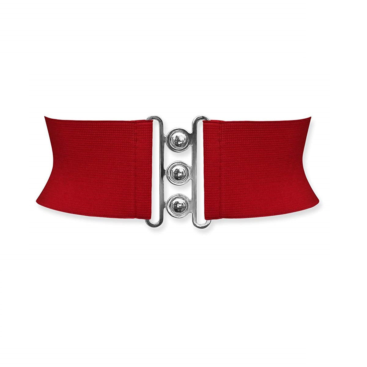 Elasticated Hooks Belt (Silver Buckle) - Red