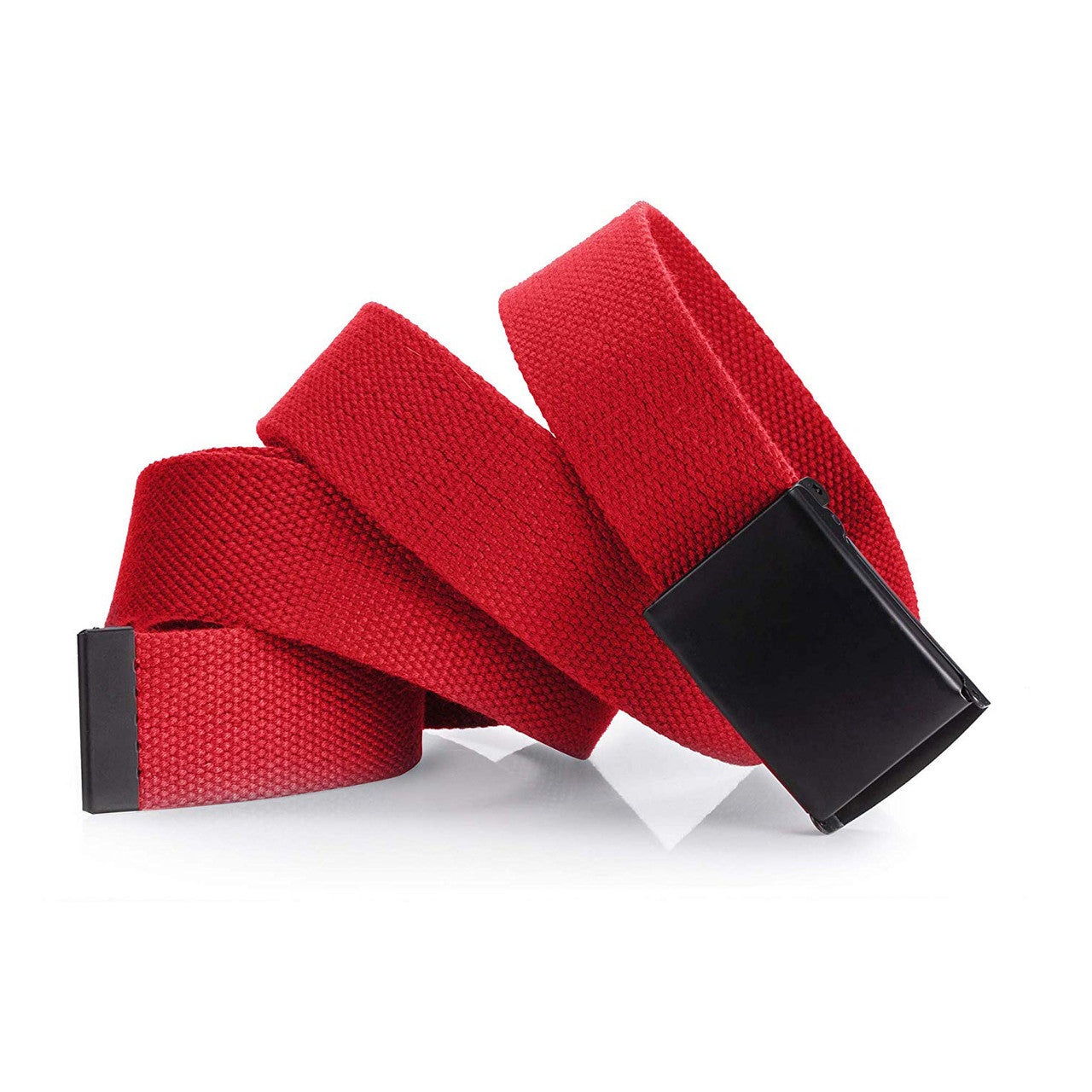 Webbing Army Belt with Black Buckle  - Red