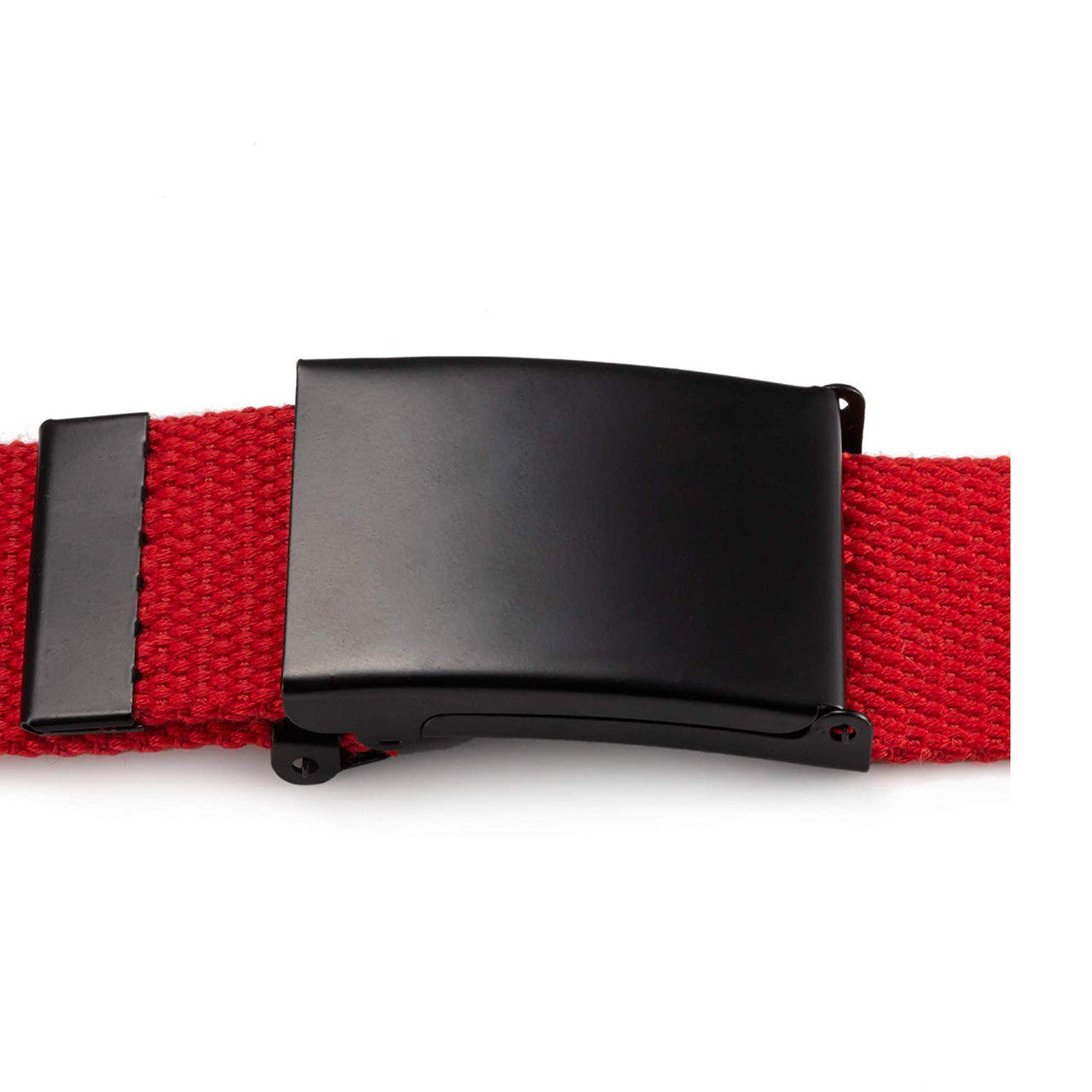 Webbing Army Belt with Black Buckle  - Red