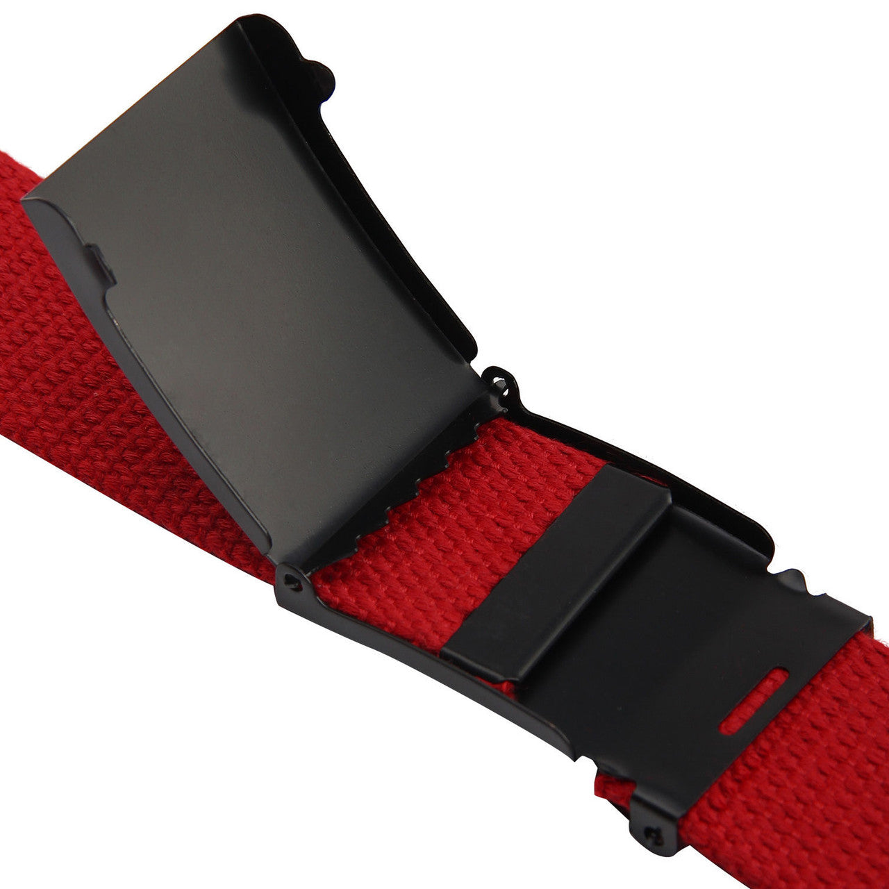 Webbing Army Belt with Black Buckle  - Red