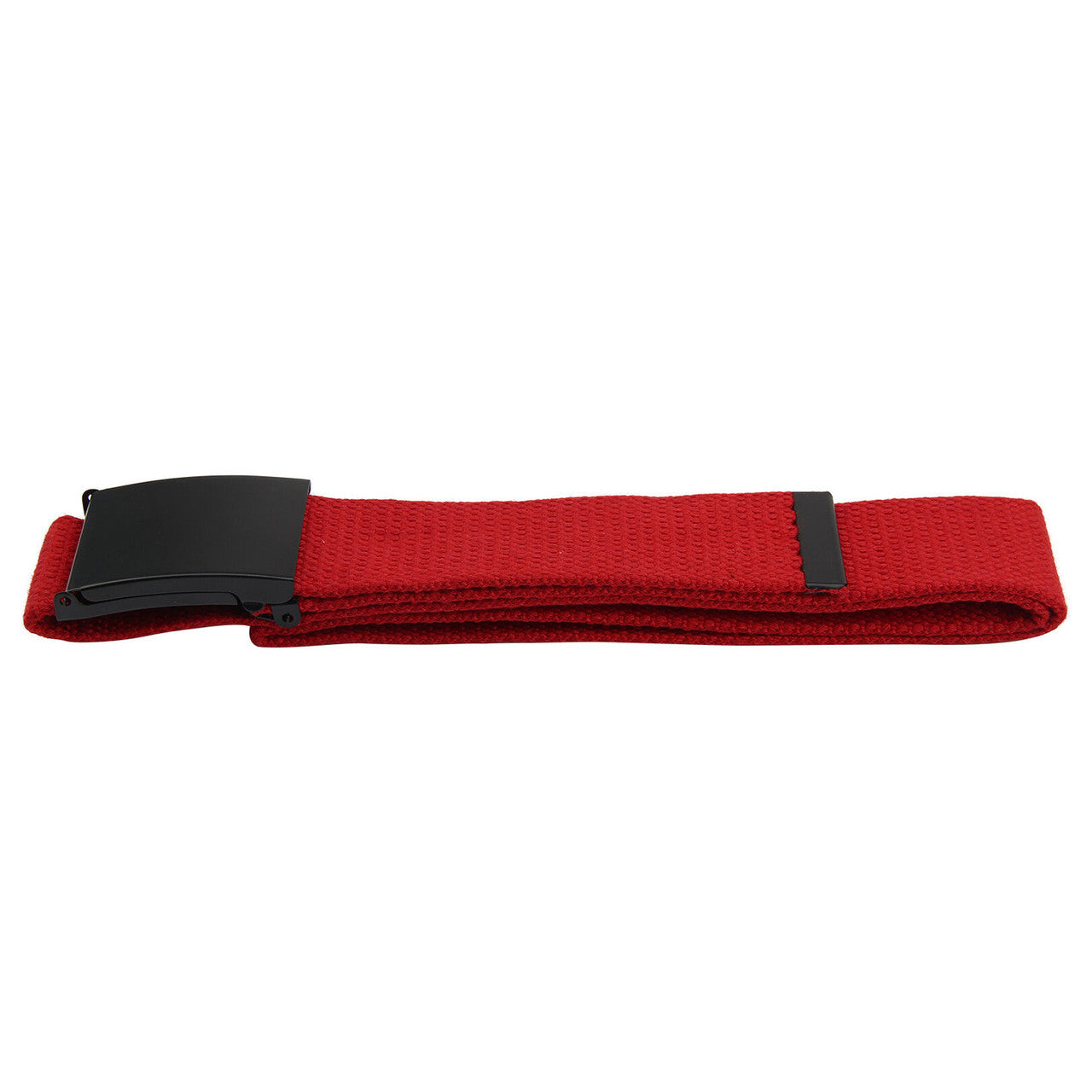 Webbing Army Belt with Black Buckle  - Red