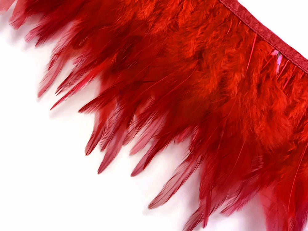 Rooster Feather Fringe for Costume - Red