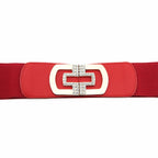 Elasticated Belt with Cross Diamante Buckle - Red