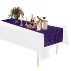 Rectangle Plastic Tablecloth and Sequin Table Runner - White & Purple
