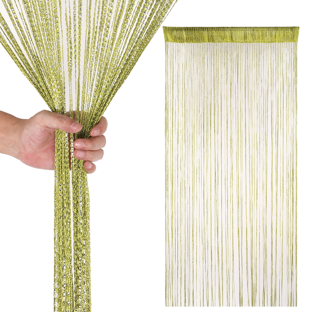 Shiny String Curtain Panel - Apple Green
